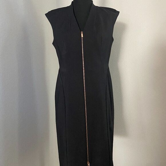 Like New Lafayette 148 Imani Sleeveless Zip-Front Sheath Dress in Black Size 8 - Picture 2 of 8